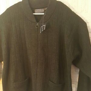 David Taylor Mens Green Sweater Zip Cardigan
